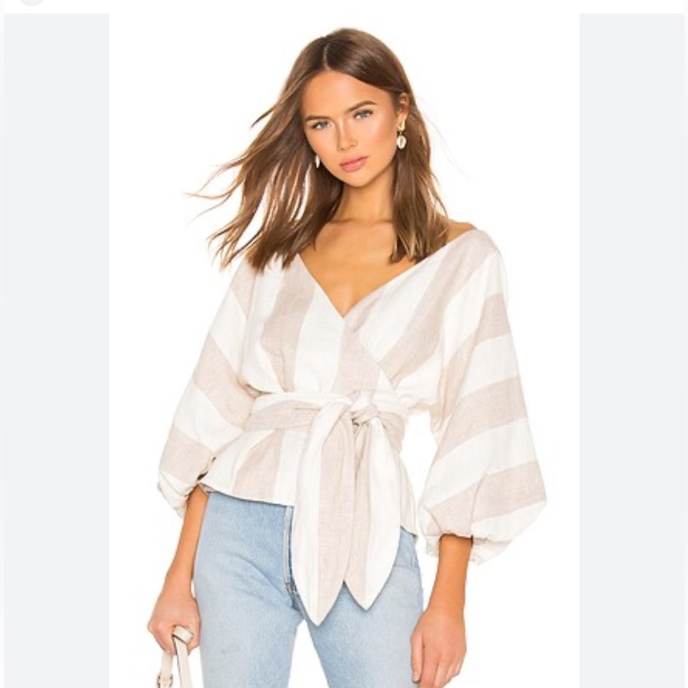 Mara Hoffman 100% Linen Blend Cream and Khaki Blouse. Size XS.